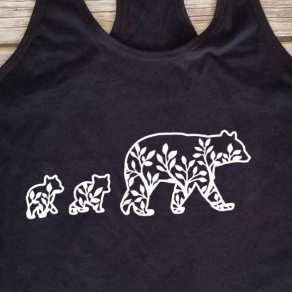 Mama Bear with Baby Bears - Black fitted Tank Top - Picture 2 of 3
